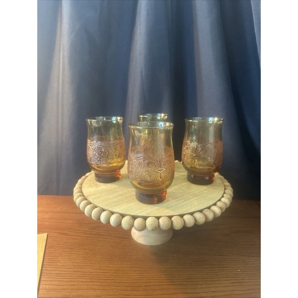 Vintage Libbey Americana Amber Lace Tumbler - Set of 4